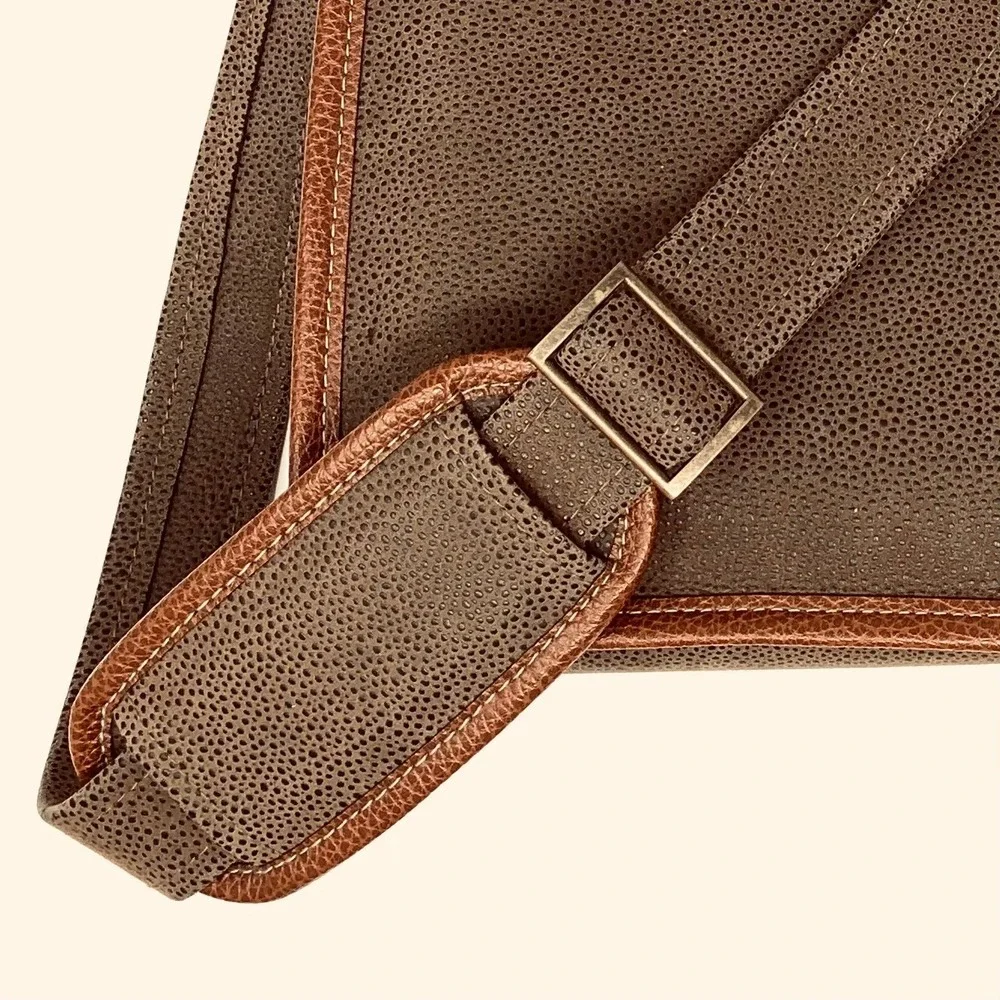Grey Brown Pebbled Messenger Bag Professional Laptop Satchel Adjustable Strap